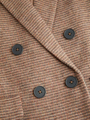 Wool-blend Plaid Notched Collar Long Sleeve Double Breasted Blazer