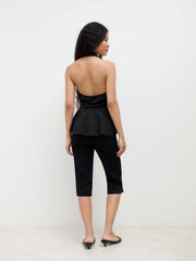 Halter Neckline Shell Metal Detail Ruffle Hem Top