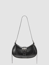 Distressed Texture Crescent Shape Buckle Decor Shoulder Bag