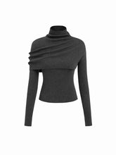 Knit Two Piece Round Neckline Long Sleeve Top With High Neck Wrap