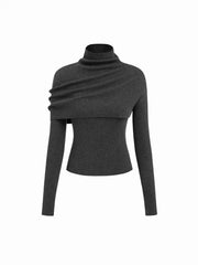 Knit Two Piece Round Neckline Long Sleeve Top With High Neck Wrap