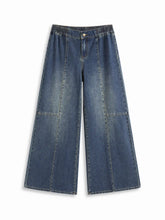 Denim Low Rise Elastic Waist Oversized Wide Leg Jeans