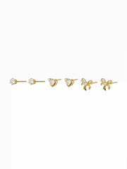3 PAIRS RHINESTONE & HEART & BOWKNOT EARRINGS SET
