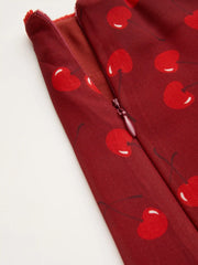 Chiffon Cherry Graphic Mid Rise A-line Midi Skirt