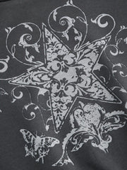 Terry Asymmetrical Neck Star Graphic Crop Sweatshirt