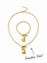 2 PCS STAINLESS STEEL HEART BRACELET & NECKLACE SET