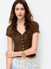 Lace Sweetheart Short Sleeve Slim Top