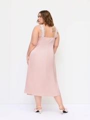 Satin V-Neck Lace Panel Knotted Maxi Slip Dress Curve & Plus