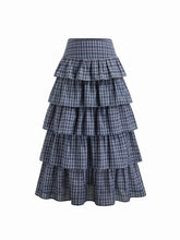 Cotton-blend Mid Rise Tartan Layered Ruffle Hem Maxi Skirt