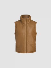 Faux Leather High Neck Puffer Vest