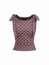 Cotton-blend Plaid Knotted Ruched Top