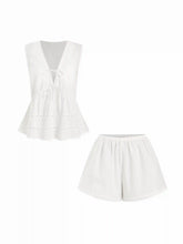 Cotton V-Neck Lace Trim Top & Mid Rise Shorts Loungewear Set