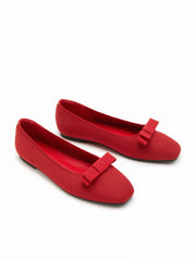SQUARE TOE BOWKNOT DECOR FLATS