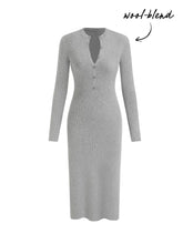 Knit Wool-blend Round Neckline Long Sleeve Button Midi Dresses