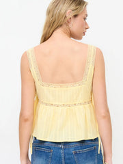 Jacquard Square Neckline Carrot Embroidery Lace Trim Knotted Top