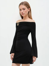 Off-Shoulder Bell Sleeve Hook Ruched Mini Dress