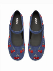 CHERRY EMBROIDERED MARY JANE FLATS