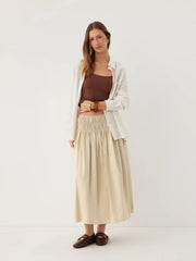 Cotton-blend Mid Rise Flared Midi Skirt