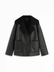 Faux Shearling Collar Button Long Sleeve Oversized Jacket