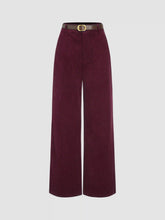 Corduroy Mid Rise Belted Straight Leg Pants