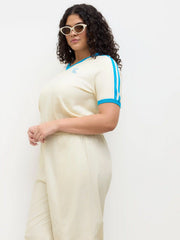 Knit V-neck Contrasting Binding Mid-length Sleeve Top Curve & Plus