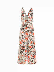 V-neck Floral Wide Leg Overalls