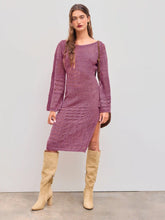 Knit Boat Neck Solid Hollow Out Split Midi Dress