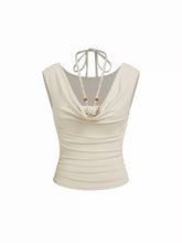 Halter Neck Drawstring Ruched Cut Out Beaded Detail Crop Tank Top