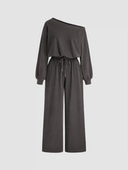 Asymmetrical Neck Drawstring Oversized Jumpsuit