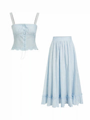 Cotton Textured Lace Cami Top & Mid Rise Maxi Skirt Set