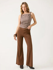 Low Rise Solid Flared Trousers With Metal Button