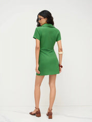 Linen-blend Polo Ruched Mini Dress