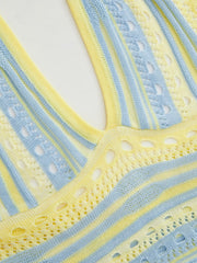 Knit Striped Halter Neck Cut Out Crop Top