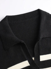 Striped Collar Knit Polo Top Curve & Plus