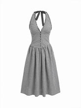 Halter Neckline Gingham Tie Back Midi Dress