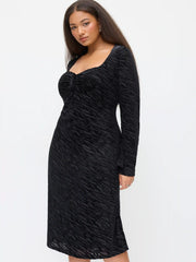 Velvet Zebra Striped Sweetheart Neck Bell Sleeve Knotted Midi Dress Curve & Plus