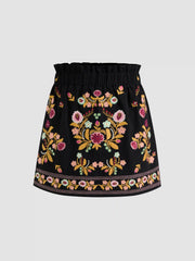 Cotton-blend Mid Rise Aztec Elastic Waist Skort