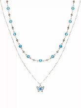 GEMSTONE & BUTTERFLY PENDANT LAYERED NECKLACE