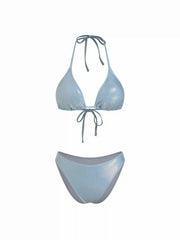 V-neck Halter Sequin Cheeky Bikini Set With Ruched Beach Skirt