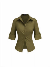 Cotton-blend Collar Mid-length Sleeve Roll Up Shirt