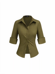 Cotton-blend Collar Mid-length Sleeve Roll Up Shirt