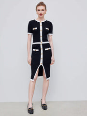 Knitted Round Neck Contrasting Binding Short Sleeve Top