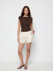 Cotton-blend High Rise Pleated Shorts