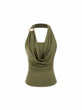 Halter Neckline O-Ring Ruched Draped Top