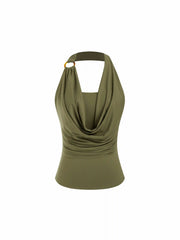 Halter Neckline O-Ring Ruched Draped Top