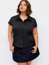 Cotton-blend Peter Pan Collar Striped Blouse Curve & Plus