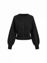 Knit Round Neckline Button Cinched Waist Oversized Cardigan