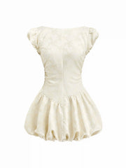 Jacquard Boat Neck Geometric Backless Bubble Hem Mini Dress