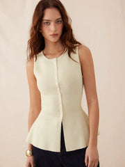Round Neckline Button Peplum Hem Knitted Vest