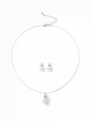 RHINESTONE FAUX PEARL NECKLACE & STUD EARRINGS SET